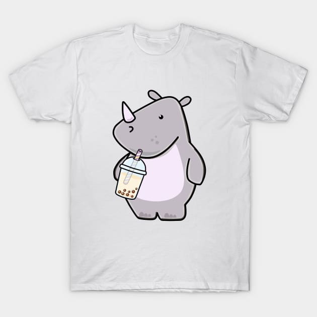 Cute Rhino Loves Boba Tea! T-Shirt by SirBobalot